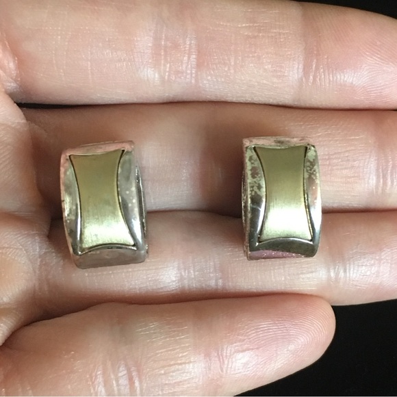 VINTAGE Monet Gold and Silver Tone Clip On Earrings - Picture 2 of 11